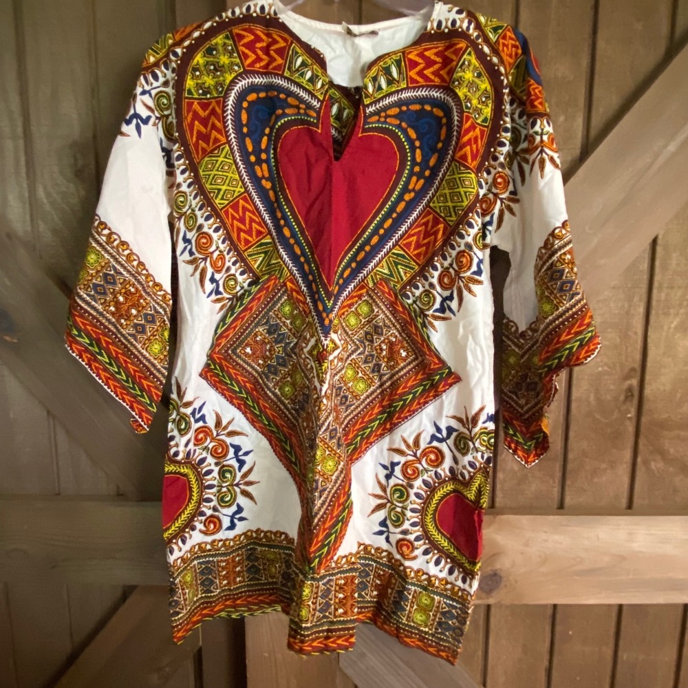 Modesto Garments Dashiki Top Large Unisex Heart African Print Traditional